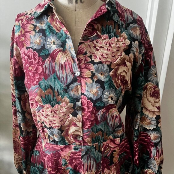 Vintage LAURA ASHLEY Long Floral Cotton/Wool Prairie Dress Size 14 Made in GB - Picture 8 of 10